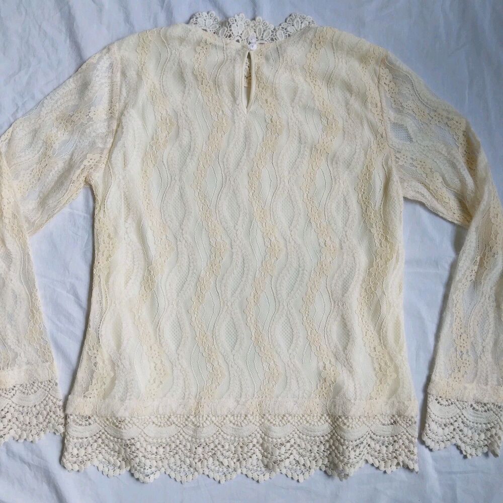 Mystree Ivory Long Sleeve Blouse Crochet Lace Floral Fairy Women’s Size S - Picture 11 of 11